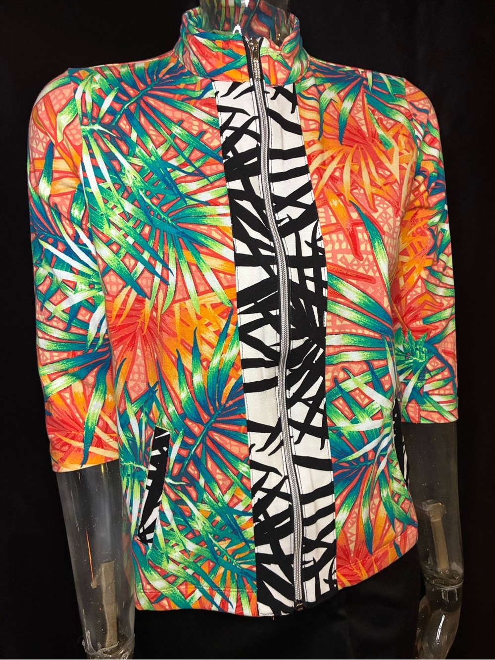 Onque Casuals Bright Guava Tropical Print Stretch Top - Picture 3 of 12